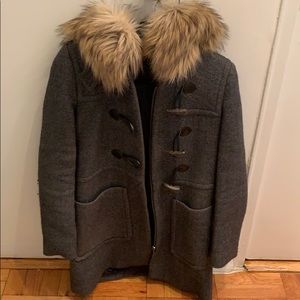 Grey Zara pea coat with detachable hood